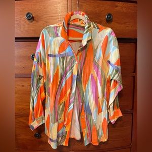 Soft Surroundings resort wear, summer, large. Cotton gauzy button up top.